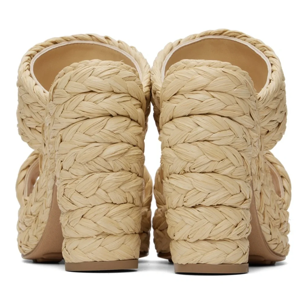BOTTEGA VENETA Canalazzo Raffia Heeled Sandals Size 42(12) MSRP: $1,550